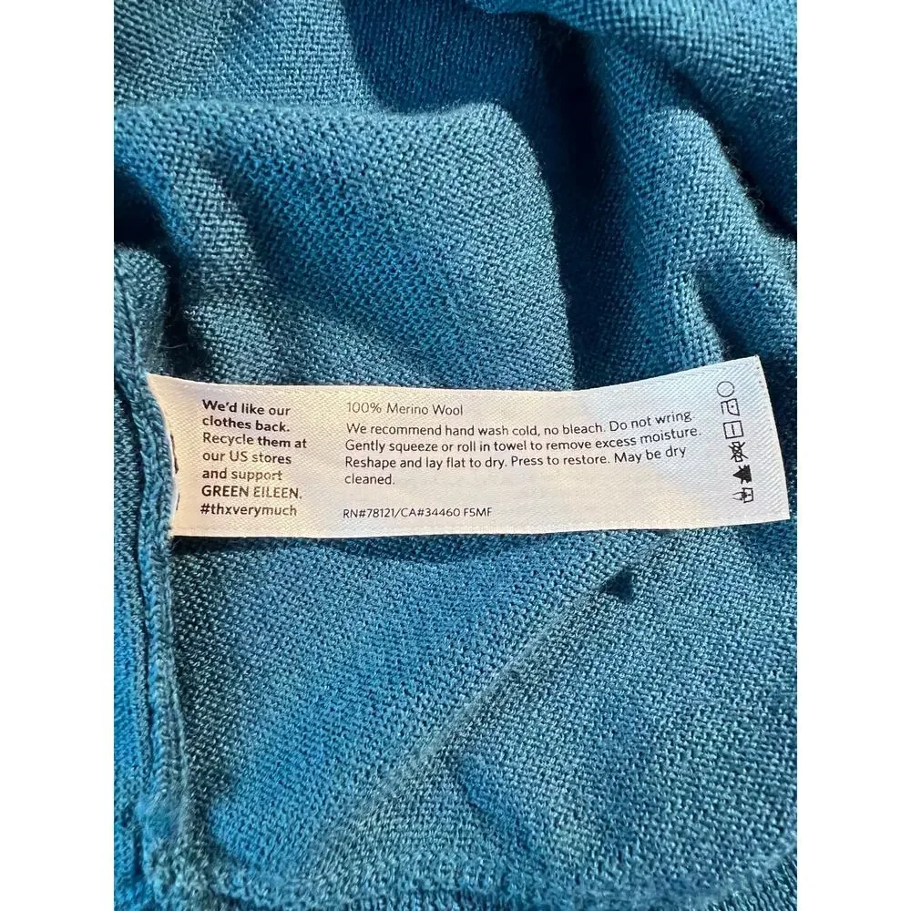 Eileen Fisher Sweater Merino Asym Pullover Teal Coastal Grandma Lagenlook Beachy - Picture 6 of 6